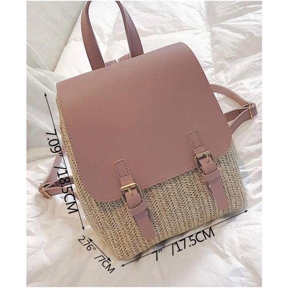 Boho Vegan Leather Straw Mini Backpack - Picture 4 of 9